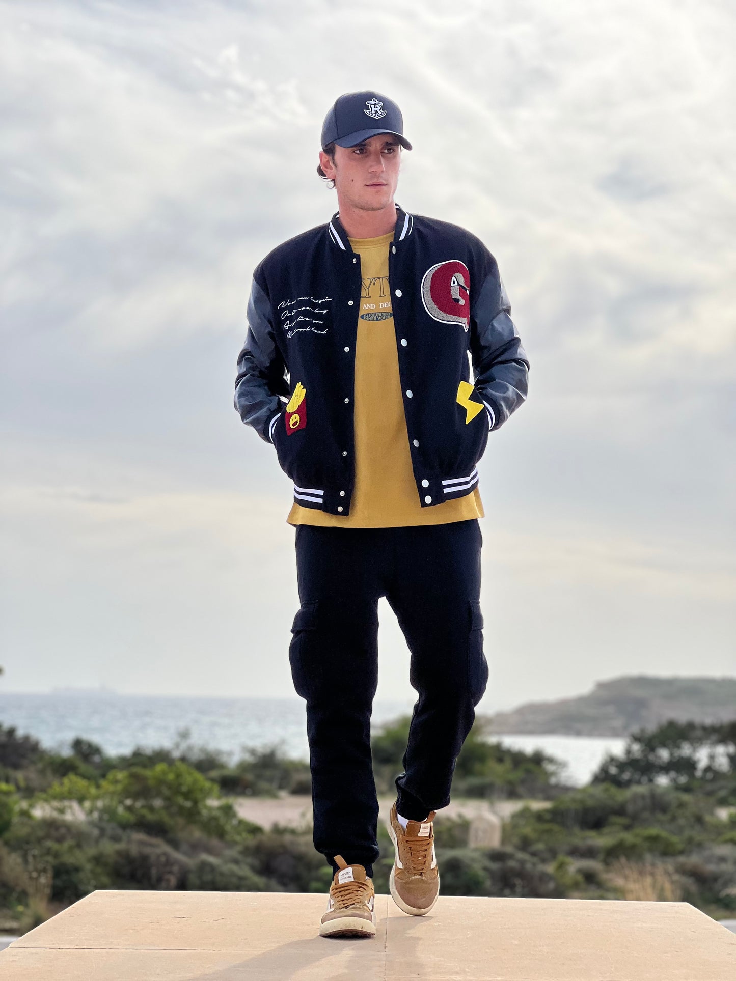 Colorblock Bomber Jacket Ανδρικό - Black