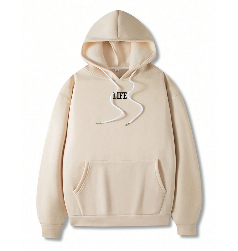 Hoodie with Logo Print - Beige