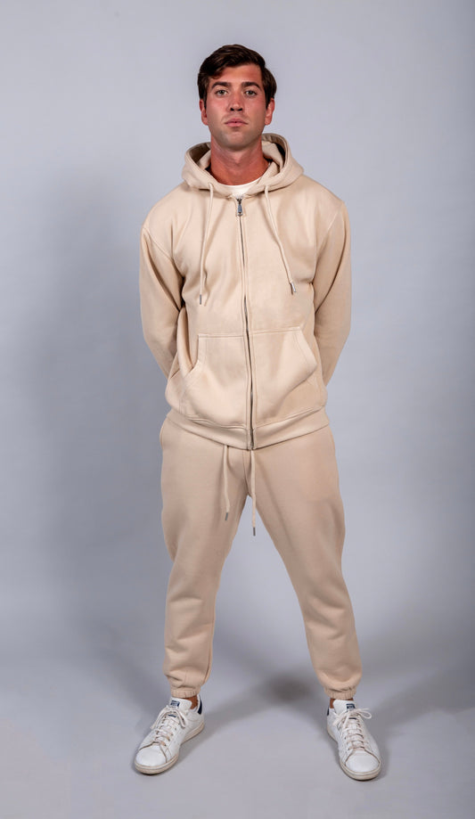 Hoodie With Zip - Beige