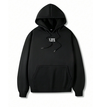 Hoodie with Logo Print - Black