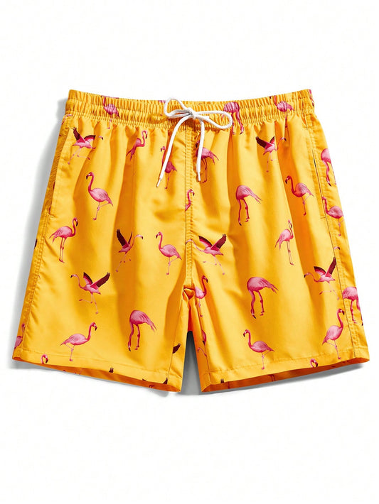 Flamingo Print Swimshorts - Yellow