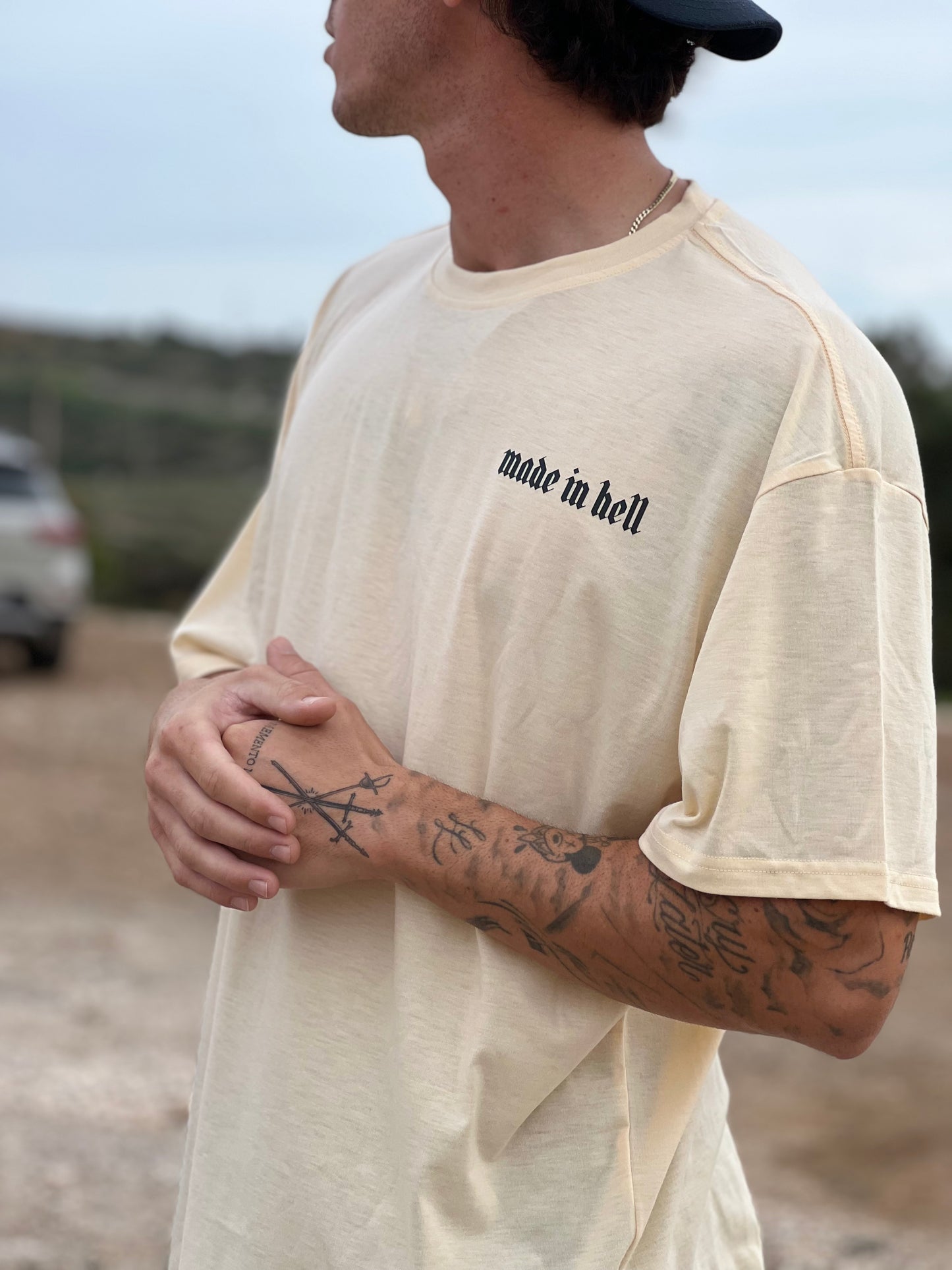 Made in Hell Oversized Tee Ανδρική - Beige