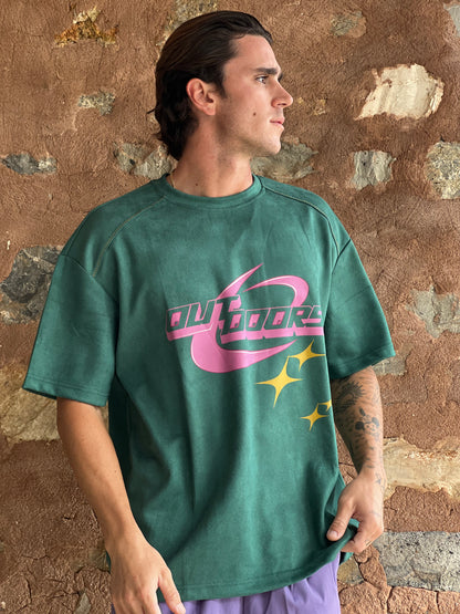 Spaceman Oversized Velvet Tee Ανδρική - Dark Green