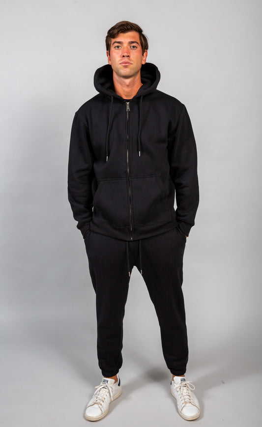 Hoodie With Zip - Black